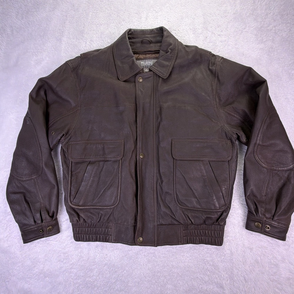 VTG Wilsons Leather Jacket‎ Mens Large Bomber Biker Zip Out Liner - Brown ✅